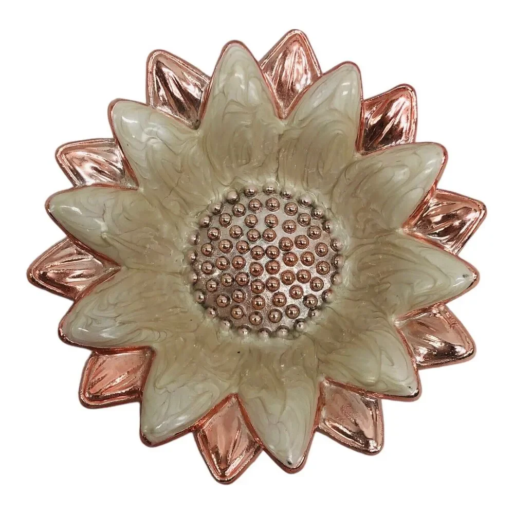 Cynthia Rowley Rose Gold Enamel Sunflower Trinket Dish Bowl Designer Gift Mother